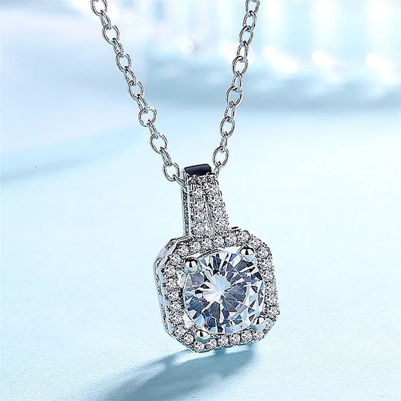 New Simulated Diamonds 925 Sterling Silver Sparkling Pave Pendant Neckla… - Picture 5 of 11
